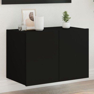 vidaXL Comodă TV de perete cu lumini LED, negru, 60x35x41 cm foto