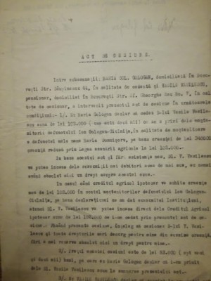 1935, Act cesiune, Ion Gologan Ciulnita, M. Gologan, Str C&amp;acirc;mpineanu 44 Bucuresti foto