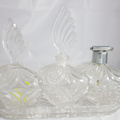 Superb set vintage de sticle pentru parfum din cristal masiv Marea Britanie