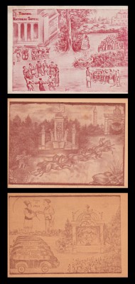 1946 Caravana Teatrul National Satesc - set de 3 cartoane ilustrate de propaganda comunista foto