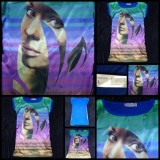 Tricou Damă Fără M&acirc;necă Imprimeu Lucios Cap Femeie, Bumbac, Decolteu Barca, Lung, Casual/Club, Mărimea L