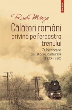 Calatori romani privind pe fereastra trenului