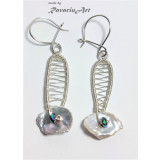 B116. Cercei de Argint, model Miro, Perluta keshy, hematit 5 cm, Love Art