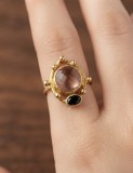 Cumpara ieftin Inel din Argint 925 Placat cu Aur, Stil Artizanal cu Zirconia Roz si Negru