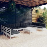 Gossi set mobilier de gradina cu perne, 11 piese, alb lemn masiv pin