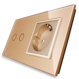 Livolo Intrerupator Dublu Touch cu Priza Aurie Sticla, 16A