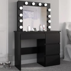 Masa de toaleta si machiaj Hollywood cu oglinda LED si 4 sertare, 94x43x140 cm, negru Household NewTrend