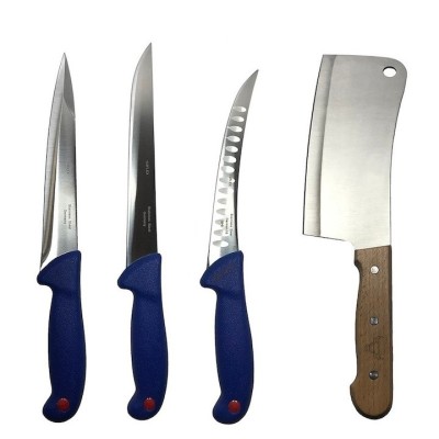 Set profesional de macelarie, filetat, transat, injunghiat, dezosat, otel carbon, 3 cutite, satar foto