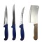 Set profesional de macelarie, filetat, transat, injunghiat, dezosat, otel carbon, 3 cutite, satar