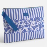 Portfard din textile, 32x24 cm, Albastru și alb, Model dungi și floral, CMCLASS