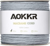 Sul de ata pentru macrame Aokkr, bumbac, gri, 100 m
