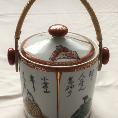 Recipient ceai - portelan Japonia - coaja de ou - pictata manual