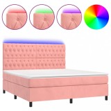 Cumpara ieftin Pat continental cu saltea &amp; LED, roz, 120x200 cm, catifea