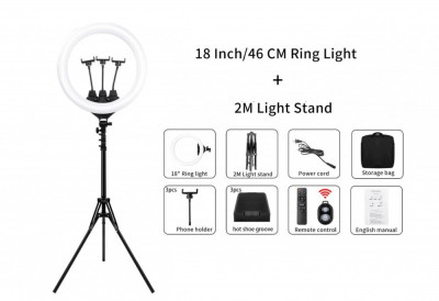 Lampa circulara profesionala LED 46 cm diametru,trepied 200 cm + geanta transport foto