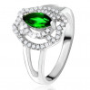 Inel cu ştras verde &icirc;n formă de bob, linii curbate din zirconiu, argint 925 - Marime inel: 58