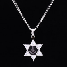 Pandantiv Cu Simboluri Masonice Steaua lui David Auriu / Argintiu MM630