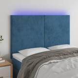 VidaXL Tăblie de pat cu LED, albastru &icirc;nchis, 144x5x118/128cm, catifea