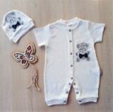 Salopeta Bebelusi Vara Maneca Scurta Bumbac Ursuleț 0-9 Luni Albă cu Capse
