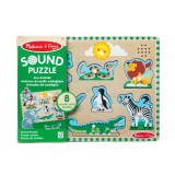 Puzzle din lemn cu sunete, Melissa &amp; Doug, Animale de la zoo, 8 piese