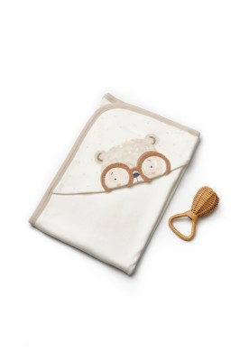 Paturica cu gluga pentru nou nascut, 100% bumbac organic, teddybear, babycosy foto