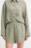 Samsoe Samsoe pantaloni scurti din in MAREN culoarea verde, neted, high waist, F23900001