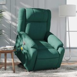 VidaXL Fotoliu rabatabil de masaj, cu ridicare, verde &icirc;nchis, textil