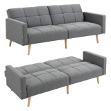 HOMCOM 2 in 1 Canapea cu functie de pat 205 x 88 cm Canapea cu Scaun, Aspect de ln Gri | Aosom Romania