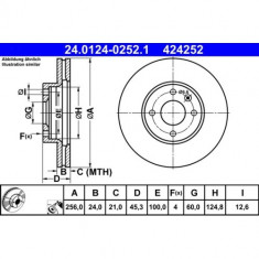 Set discuri frana fata ATE, Chevrolet Aveo Liftback (T300), 03.11-, Aveo Limuzina (T300), 03.11-, Fata; puntea fata