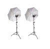 Kit de 2 umbrele, 2 trepiezi reglabili 200 cm, 2 suporti dubli pentru bec, 4 becuri 125W, Dactylion