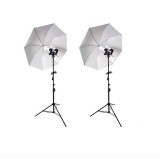 Cumpara ieftin Kit de 2 umbrele, 2 trepiezi reglabili 200 cm, 2 suporti dubli pentru bec, 4 becuri 125W