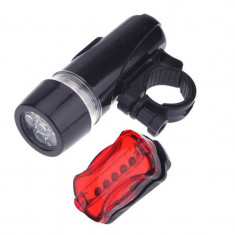 Set far si stop, cu led, pentru bicicleta, culoare negru, tip I, lanterna foto