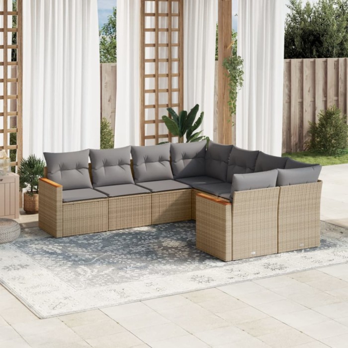 Gossi set canapele de gradina, 8 piese, cu perne, bej, poliratan