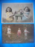 HOPCT 1760 COPII--ROMANTICA-FRANTA-LOT 2 CARTI POSTALE VECHI-CIRCULATE
