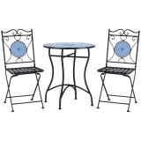 Outsunny Set Mobilier de Grădină cu Mozaic, 3 Piese, Masă și Scaune din Metal, Design Elegant, Albastru | Aosom Romania