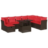 Cumpara ieftin Set canapele de gradina cu 9 piese si perne, poliratan maro