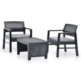 Set Mobilier Gradina 3 Piese vidaXL Antracit Plastic Masa 77x54 cm Fotolii 63x59 cm, Perne Poliester, Rezistent Intemperii