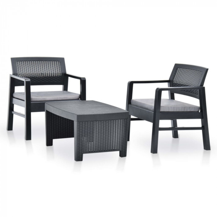 vidaXL Set mobilier de grădină, 3 piese, antracit, plastic