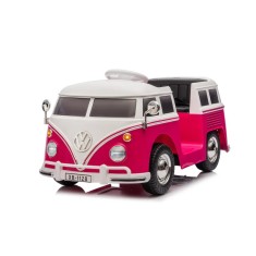 Masinuta electrica pentru copii, VW Samba Bus 70W, baterie 12V 7Ah, roti moi, scaun tapitat, culoare roz