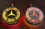 Set 2 Lampi Oglinda LED Pablo - Logo Mercedes, 24V, Diametru 10cm, Alb/Rosu, Montaj Lateral, Suport Inclus, Cromate