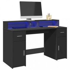 vidaXL Birou cu lumini LED, negru, 140x55x91 cm, lemn prelucrat 3309421