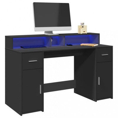 Gossi birou cu lumini led, negru, 140x55x91 cm, lemn prelucrat foto