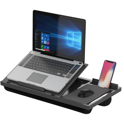 Suport ergonomic laptop, ajustabil 7 pozitii, mouse pad, stand telefon si stilou, perna moale pentru genunchi, model all in one foto