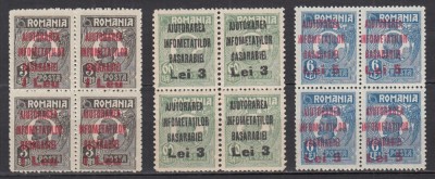 ROMANIA 1923 AJUTORAREA INFOMETATILOR BASARABIEI SERIA IN BLOC DE 4 TIMBRE STARE MNH foto