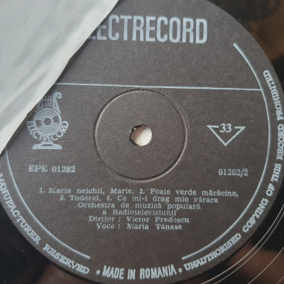 Disc vinil Maria Tănase (V) Din C&amp;icirc;ntecele Mariei Tănase EPE 01282, fara coperta foto