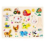 Puzzle din lemn cu animale de la fermă, 14 piese, 40x30 cm, multicolor, CMCLASS