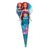 Set Păpuși Sirene, Păr Lung Roșu, Costum De Baie Mov, Coadă Bleu Cu Glitter, Oem