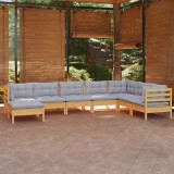 vidaXL Set mobilier de grădină cu perne gri, 8 piese, lemn masiv pin 3096658