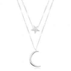 Colier din argint 925, cu lanț dublu, stea și lună