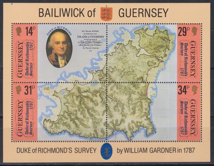 Guernsey 1987 - A 200-a aniversare a hărții insulei Guernsey realizat de Ducele de Richmond, Colita, MNH