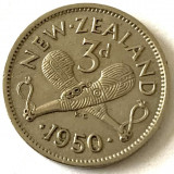 NOUA ZEELANDA 3 PENCE 1950,GEORGE VI.,RARA,KM#15